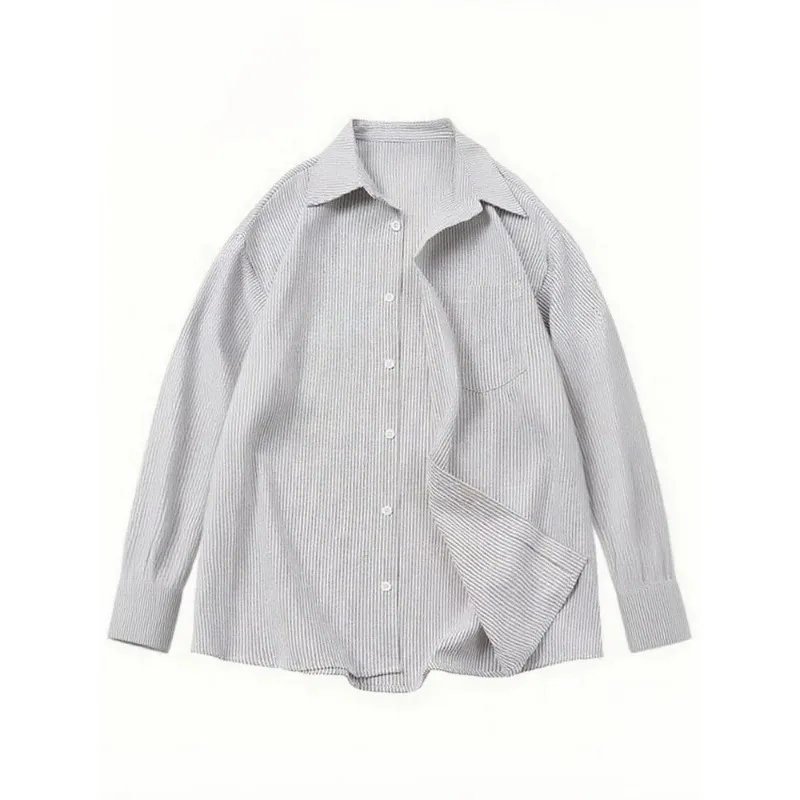 

Unisex Japanese Style Striped Shirt Oxford Cloth Long Sleeve Oversized Casual Button Down Shirt For Men