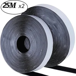 25M Magic Sticker Tape Self Adhesive Extra Strong Double Sided Adhesive with Sticker Pad Fluffy Hook and Loop Fastener Black 2cm