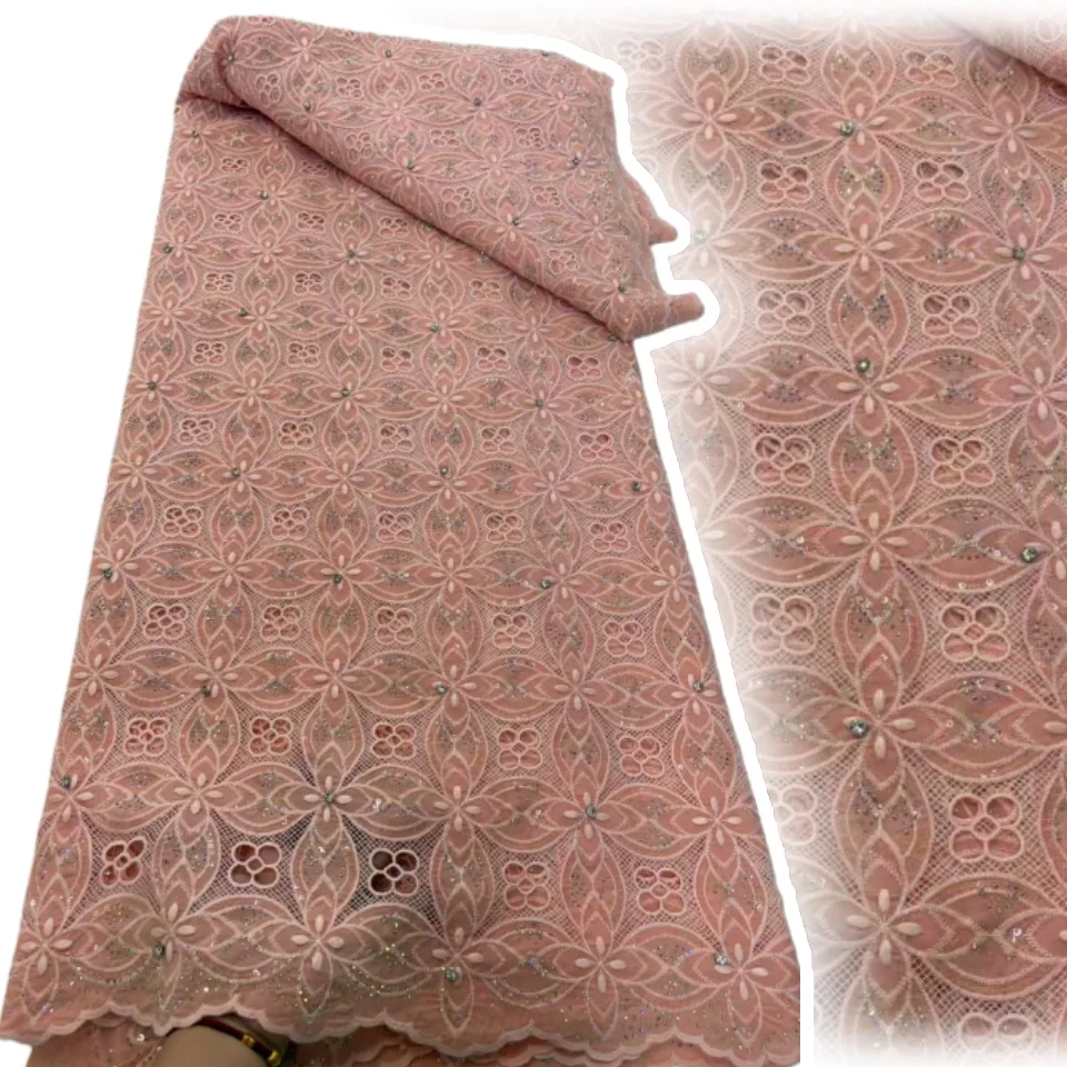 

Африканский шифоновый хлопковый шнур с каменной кристаллической кружевной ткань 2025 Высококачественная нигерийская кружевная ткань для женского платья Z1693