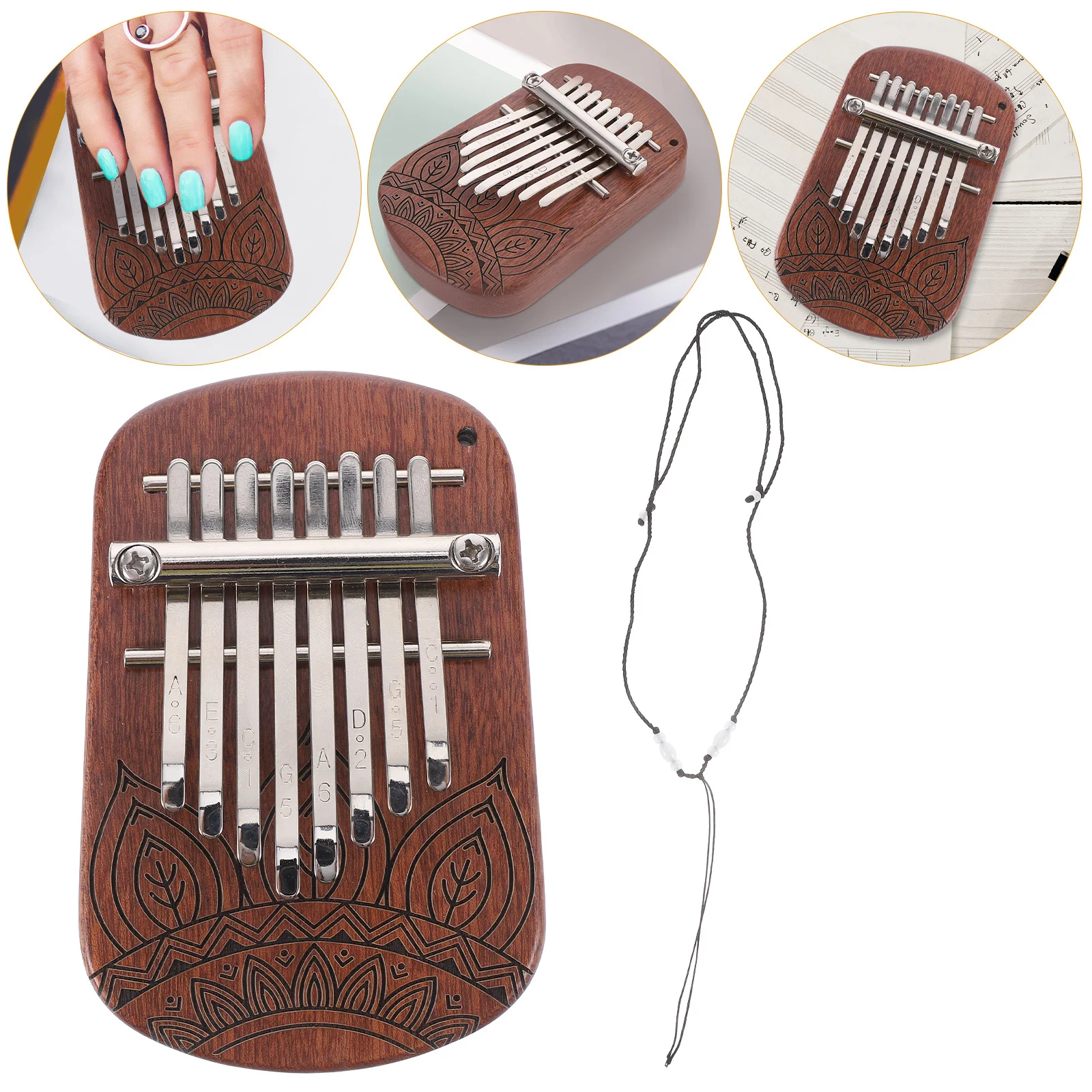 

8 Keys Kalimba Thumb Piano Mini Portable Finger Piano Patterned Wooden Instrument for Beginners Kids Home Patterned Kalimba