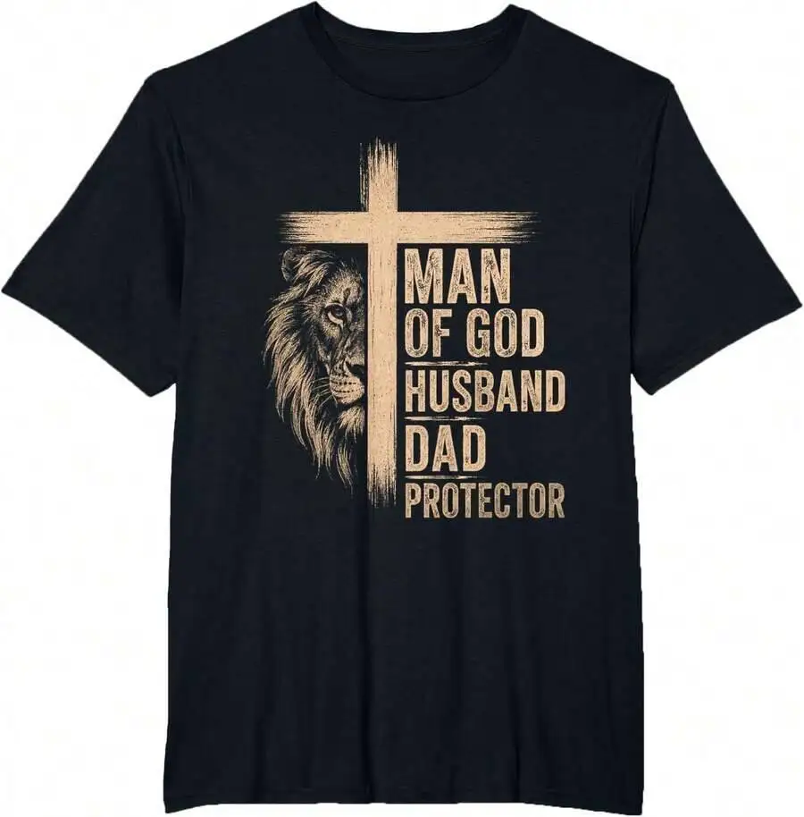 Man Of God Father's Day Men Husband Dad Protector T-Shirt 100% Cotton Trendy Y2K Short-Sleeve Tee-Soft, Quick-Drying,