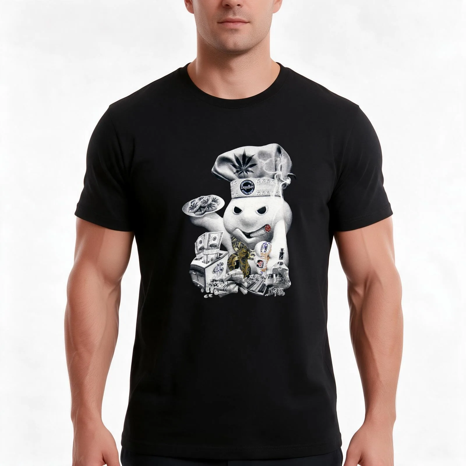Gangster Pillsbury Dough Boy Funny T-Shirt Summer Casual Cotton Tee Oversized Streetwear Tops Vintage Graphic Print