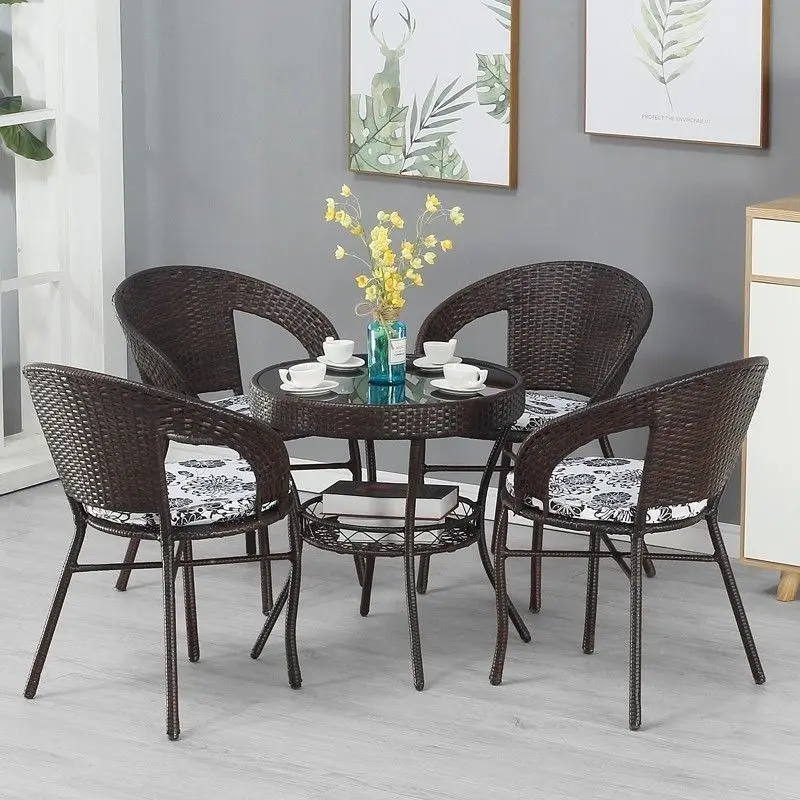 

Backrest chair Outdoor balcony Leisure tea table Woven chair Milk tea shop