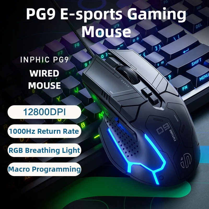 

PG01 Macro Programming Wired Mouse RGB Backlight 12800DPI Adjustable 1000HZ Return Rate 60IPS Lightweight Ergonomic Gaming Mouse