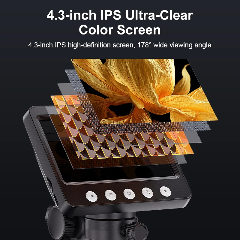 4.3‘’ Digital Microscope 1600X 2MP Coin Microscope Magnifier with 8leds Video Electronic Microscope for Soldering Phone Repair