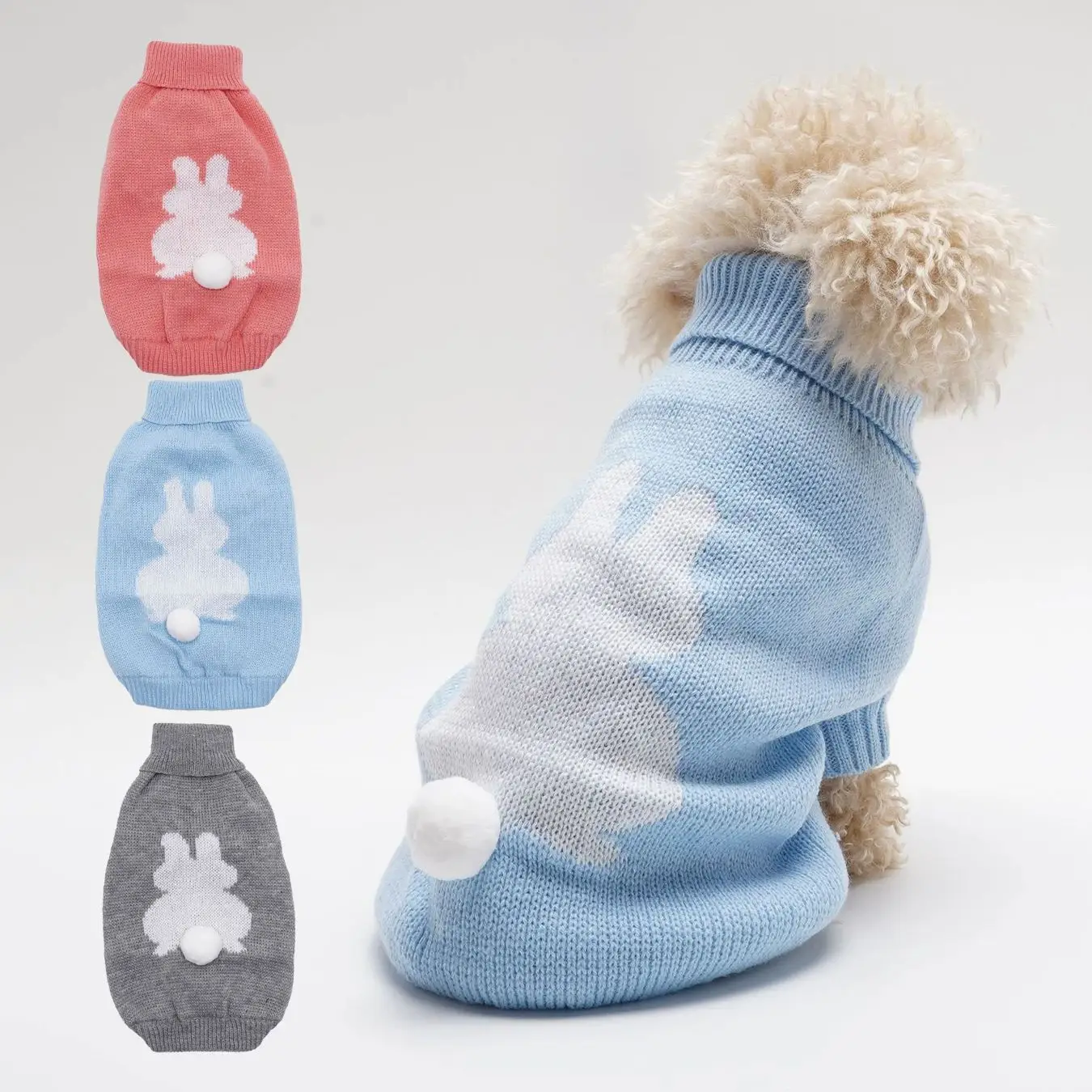 3 Pack Autumn Winter Knitted Elastic Mid-High Collar Classic Solid Color Rabbit Pattern Ball Dog Sweater for Pets