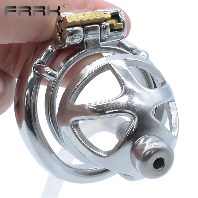 FRRK Metal Chastity Cage for Male Bondage Belt Device Steel Hand Polish Penis Rings NOT HT V BDSM Sex Toys Lock the Cock