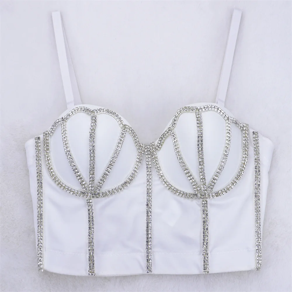 

Fashion Nightclub Sexy European and American Thin Chain Shiny Beaded Corset Tight Personality Fishbone Flattering Sling