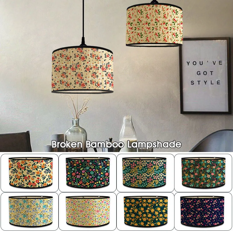 

Japanese Retro Style Bamboo Lamp Shade Modern Simple Floral Printing Lampshade Homestay Chandelier Light Cover Wall Lamp Shade