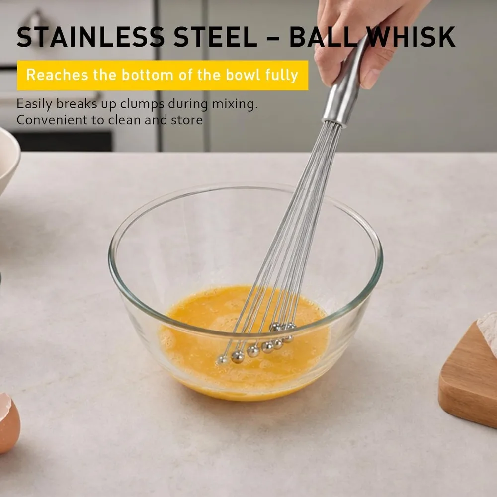 4Pcs/Set Stainless Steel Baking Accessory: Balloon Brush, Ball Brush, Dough Cutter and Bread Cutter – Ideal for Beating, Mixing and Cutting Pizza Dough, Sourdough and More