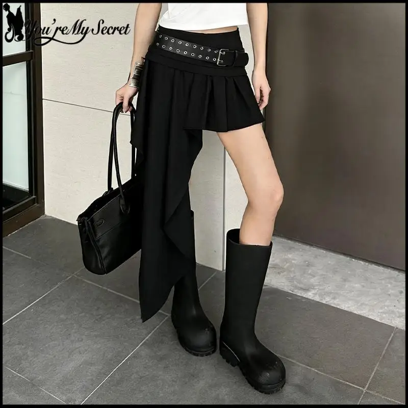 

[You're My Secret] Punk Style Black Skirt Gothic Asymmetrical hem Skirt Subculture Hight Waist Short Dress 2026 Summer Clothing
