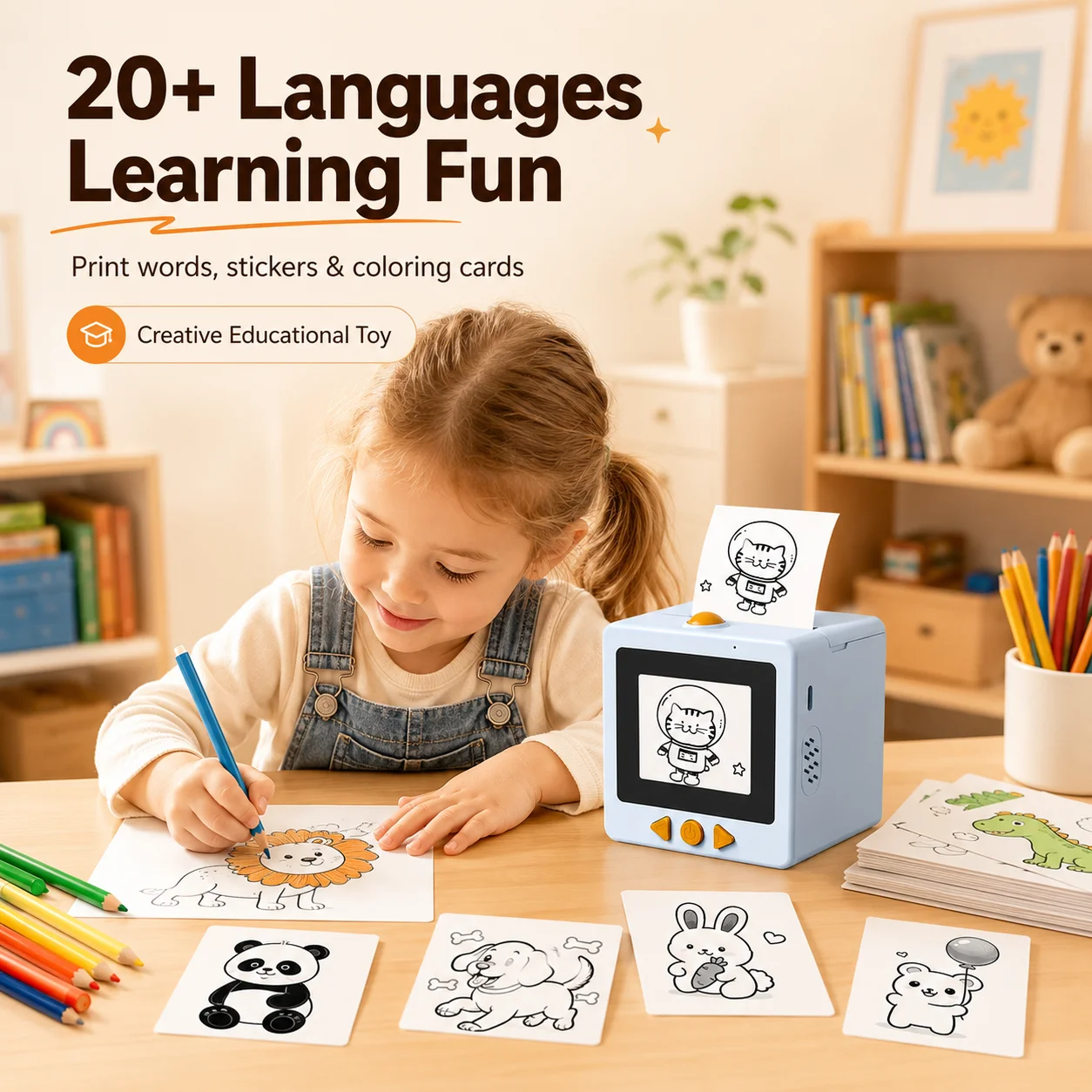 AI Voice Control Sticker Printer for Kids Portable Inkless Thermal Printer with HD Screen Creative Drawing Gift for Children