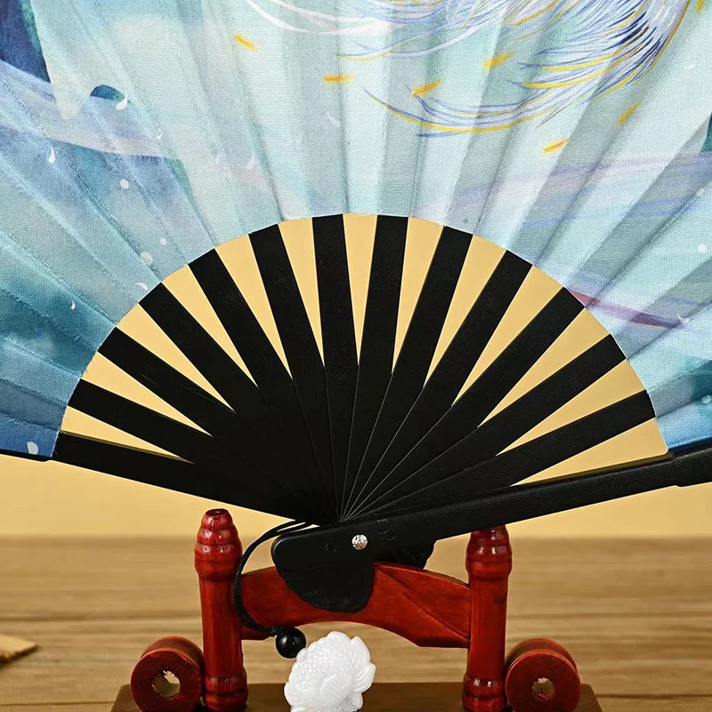 Summer Daily Folding Fan ，Dragon and Phoenix Cloth Surface Durable Hand fan ，High Quality Home Decoration Dance Gift Folding Fan