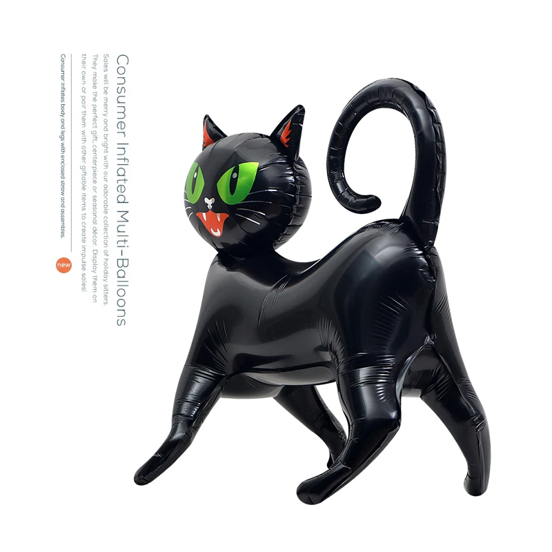 (1Pc) Halloween Decoration Arrangement Photo Props Toy Birthday Party Balloon 4D Stereo Standing Cat Cartoon Animal Shape Aluminum Film Balloon