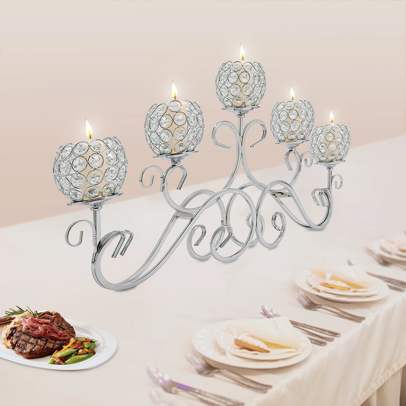 5 حوامل شموع كريستالية بأذرع، حامل شموع كريستالية، حامل شموع