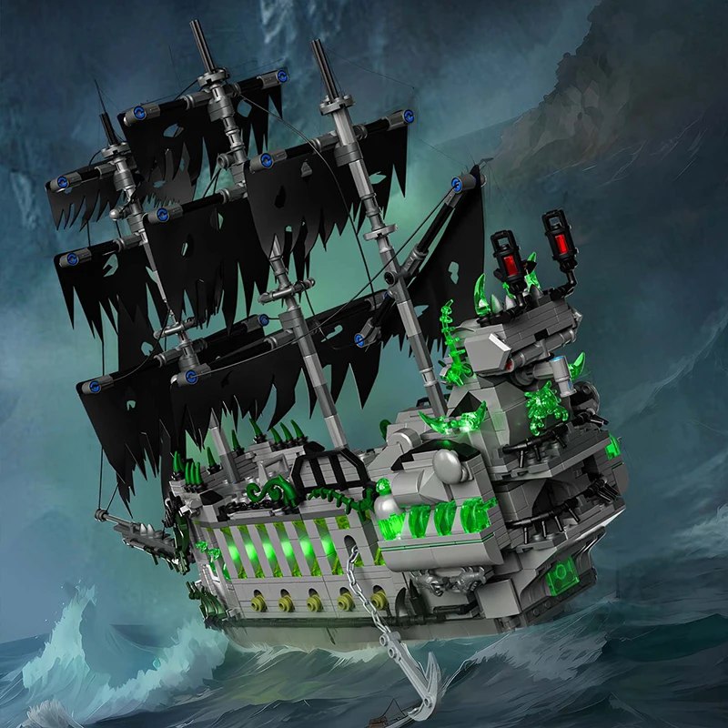 1573PCS Flying Dutchman Model Building Blocks Ghost Pirate Ship Bricks Set With Light Desktop Decoration Kids DIY Toy Gifts