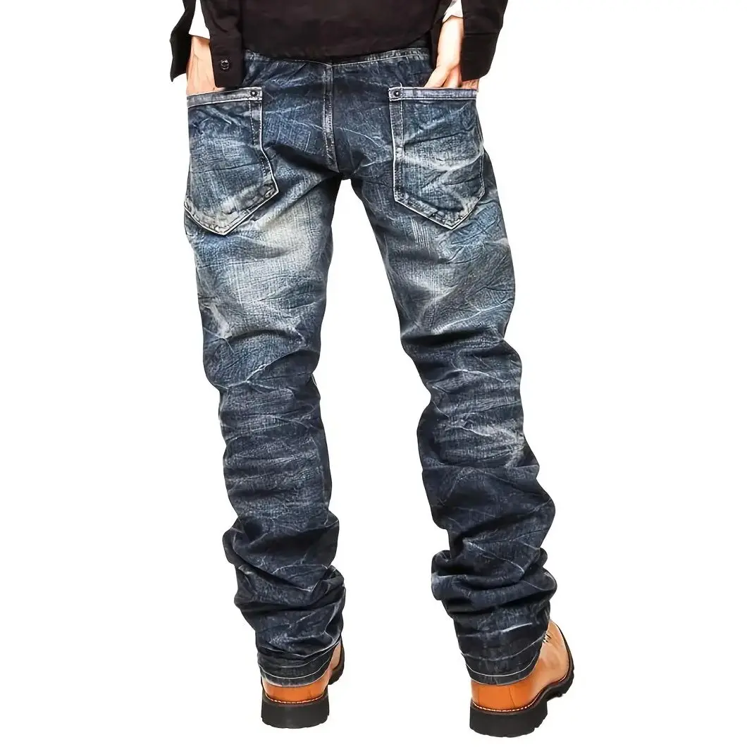 بنطال جينز رجالي عصري مكدس فضفاض للفصول الأربعة على طراز روك العالمي من قماش الدنيم بمقاسات كبيرة أوروبية وأمريكية #2
