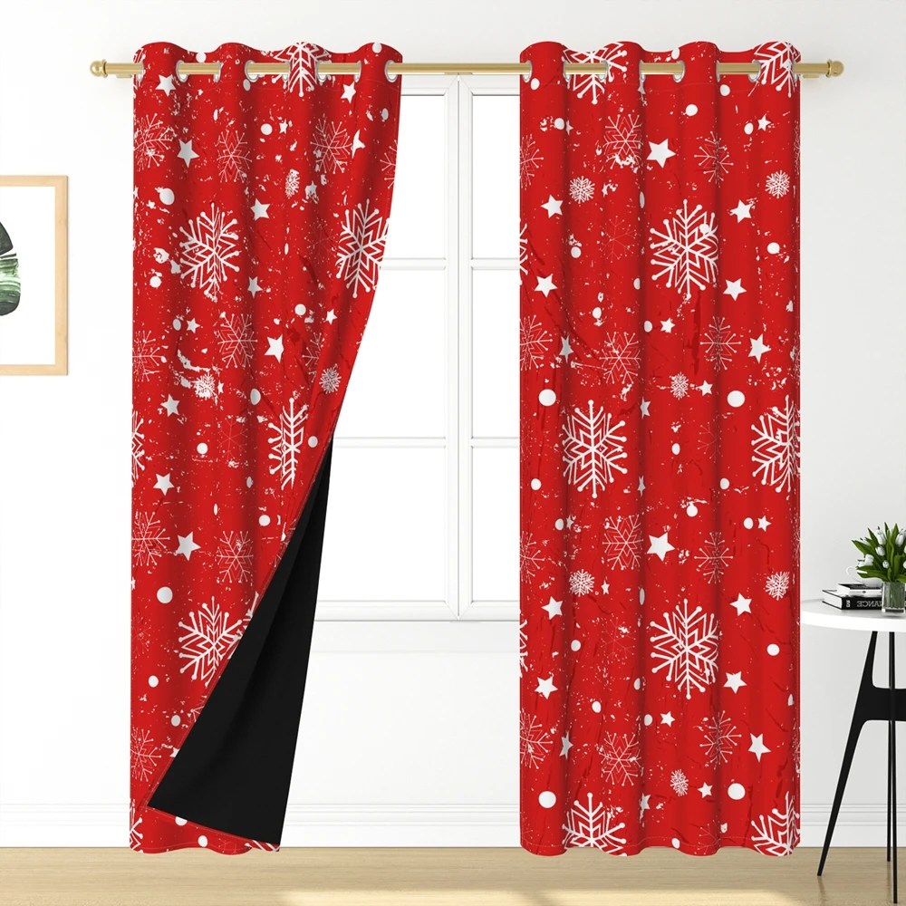 2pcs/set Christmas Themed Curtains Xmas Tree Winter Snowflake Reindeer Print for Festive 2025 Home Decoration Window Curtain