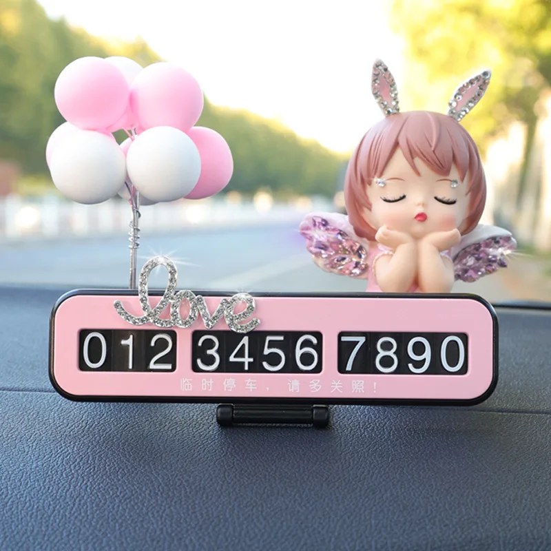 Vehicle Temporary Parking Sign Cute Annie Angel Figures Telephone Number Sign Cartoon Hidden Car Parking Decor Model Toys