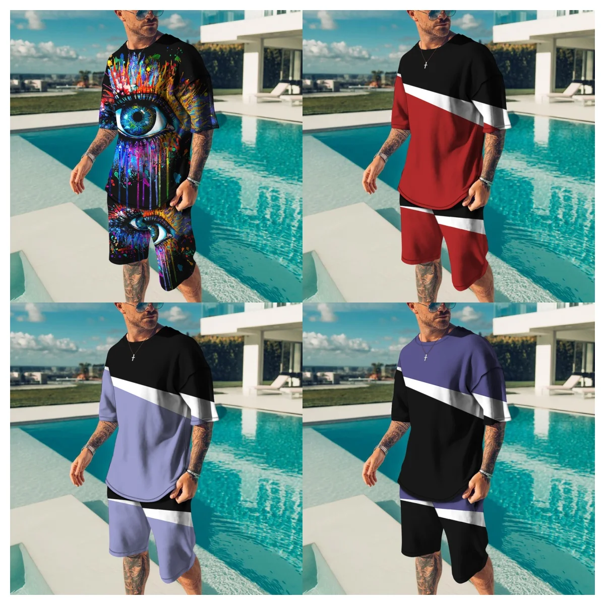 

2025 Men's Super Cool Fashion 3D Printed Men's Suit Breathable Casual and Comfortable Men's Crew Neck T-shirt Casual Suit