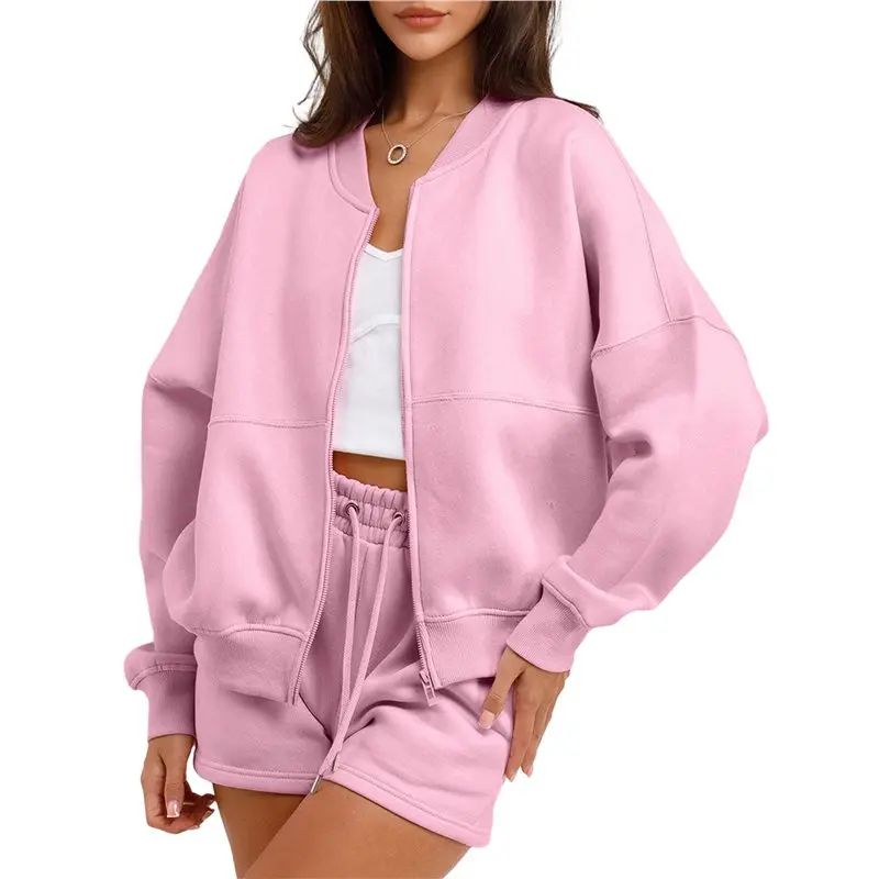 

Женский спортивный костюм CYL из 2 предметов: толстовка на молнии с круглым вырезом и шорты-джоггеры