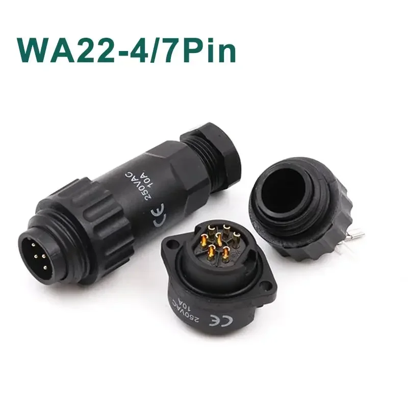 WA22 4Pin Screwing Wire Plug Socket Waterproof IP67 7Pin Male Female Soldering Cable Connector Industrial Grade Aviation Plugs