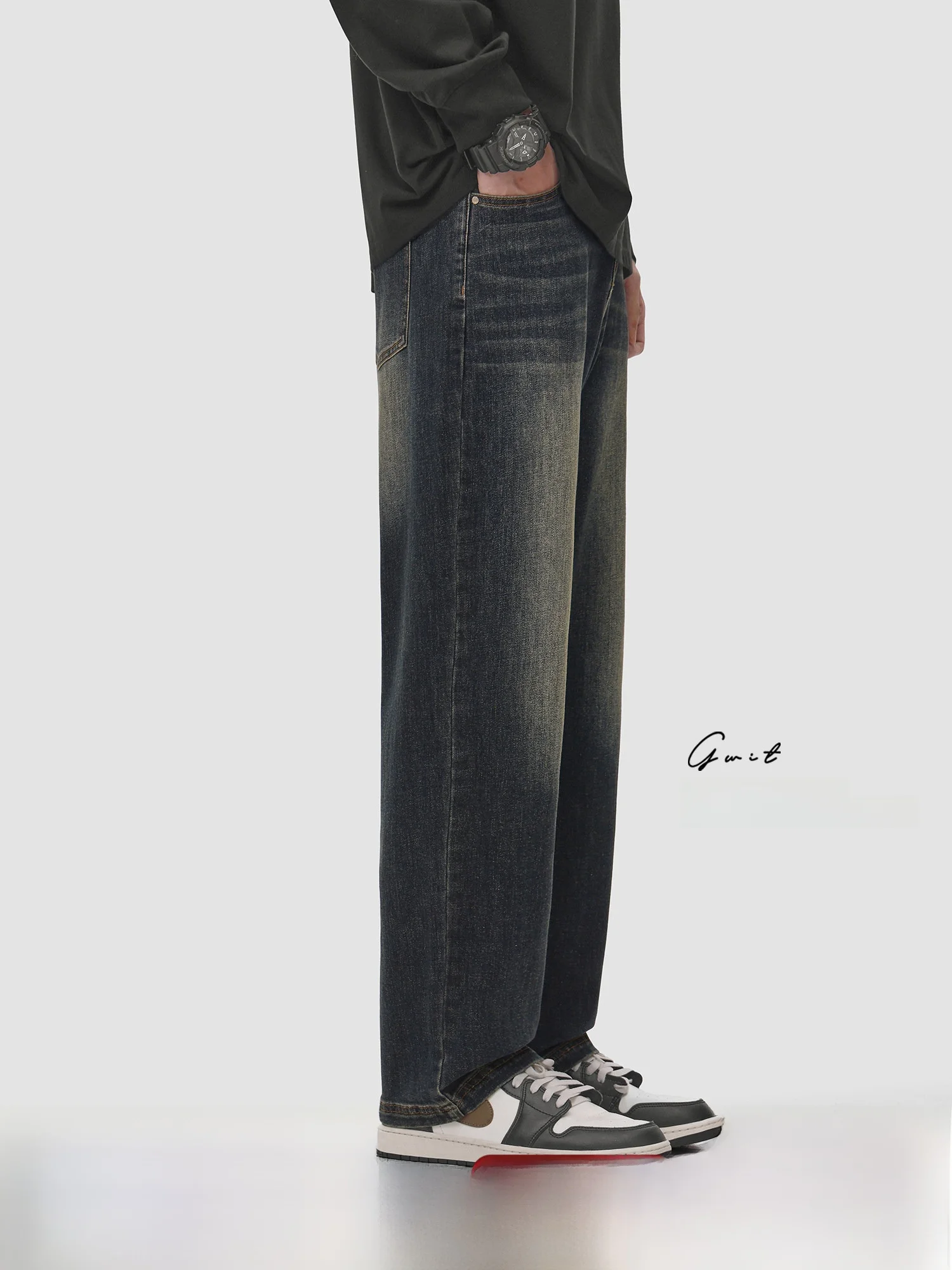 

GWIT American High Street Retro Classic Color Heavyweight Stone Grinding Wash Spring Autumn Casual Men's Jeans Trendy Brand