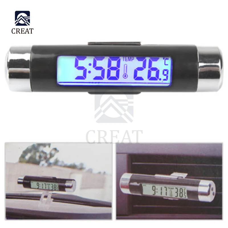 2 in 1 Car Digital LCD Clock/Temperature Display Electronic Clock Thermometer Car Digital Time Clock Car Accessory