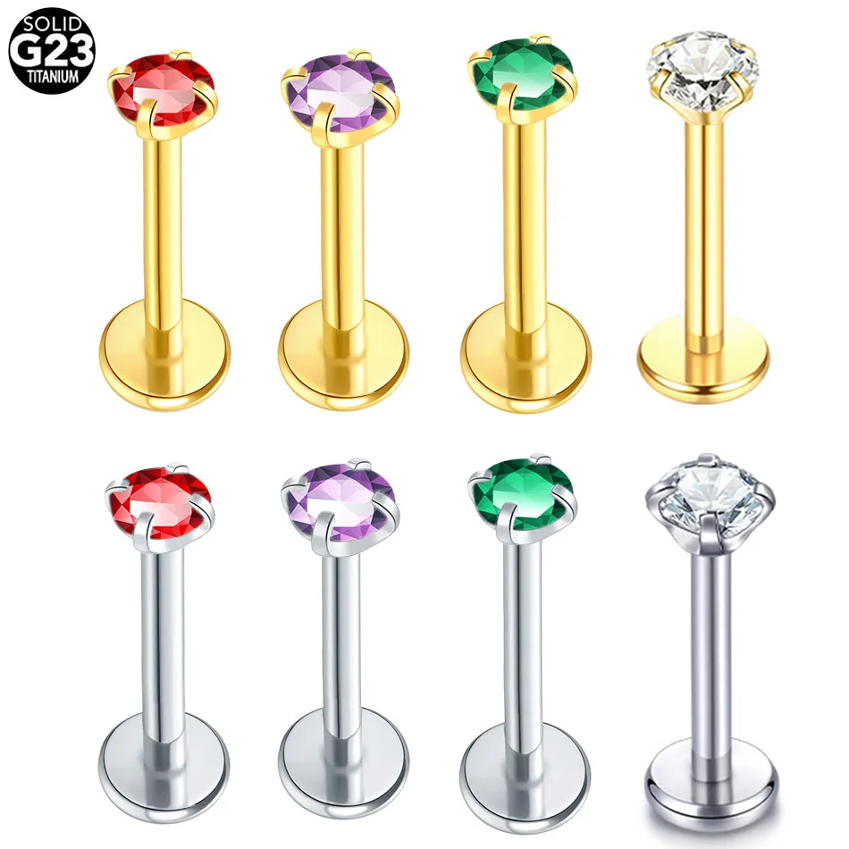 1pc titane vert violet rouge Zircon Monroe Labret Piercing 18G 16G Tragus CZ Helix Cartialge conque lèvre Piercing corps bijoux