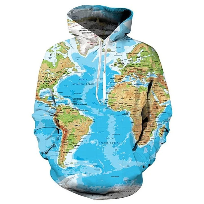 3D mapa świata bluzy z nadrukiem dla mężczyzn moda dziecięca Streetwear bluzy z kapturem fajne zimowe swetry Harajuku7 bluza z kapturem