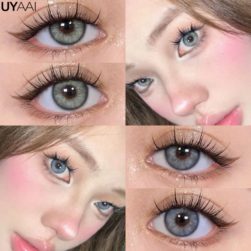 Lentes de contacto de Color UYAAI con dioptrías, lentes de colores azules, lentes de Color para miopía, lentes verdes, lentes naturales marrones graduadas