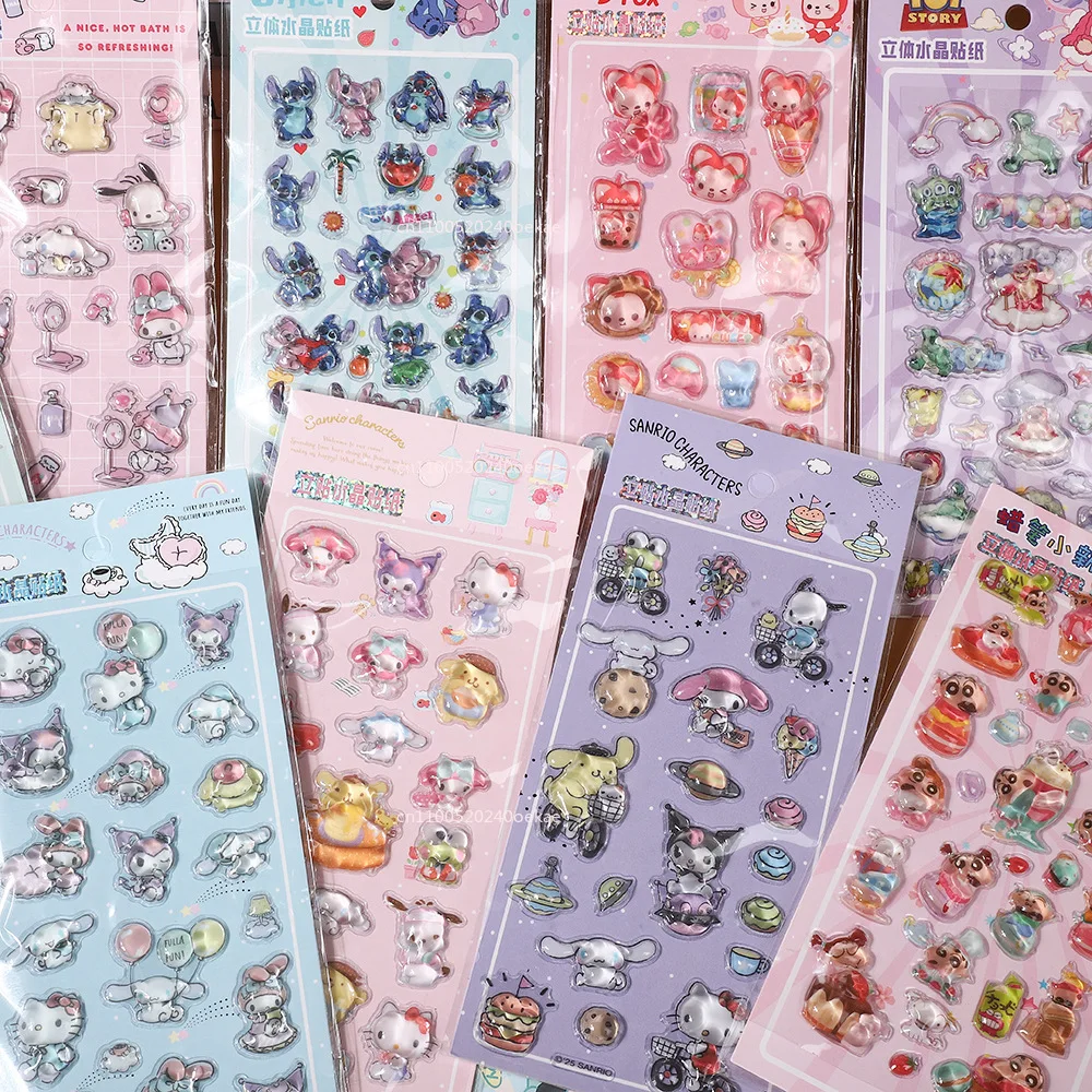New Kitty cat and Shin chan 3D Stereoscopic Crystal Stickers  Children's Creative Handbooks Stereoscopic  Decoration Stickers