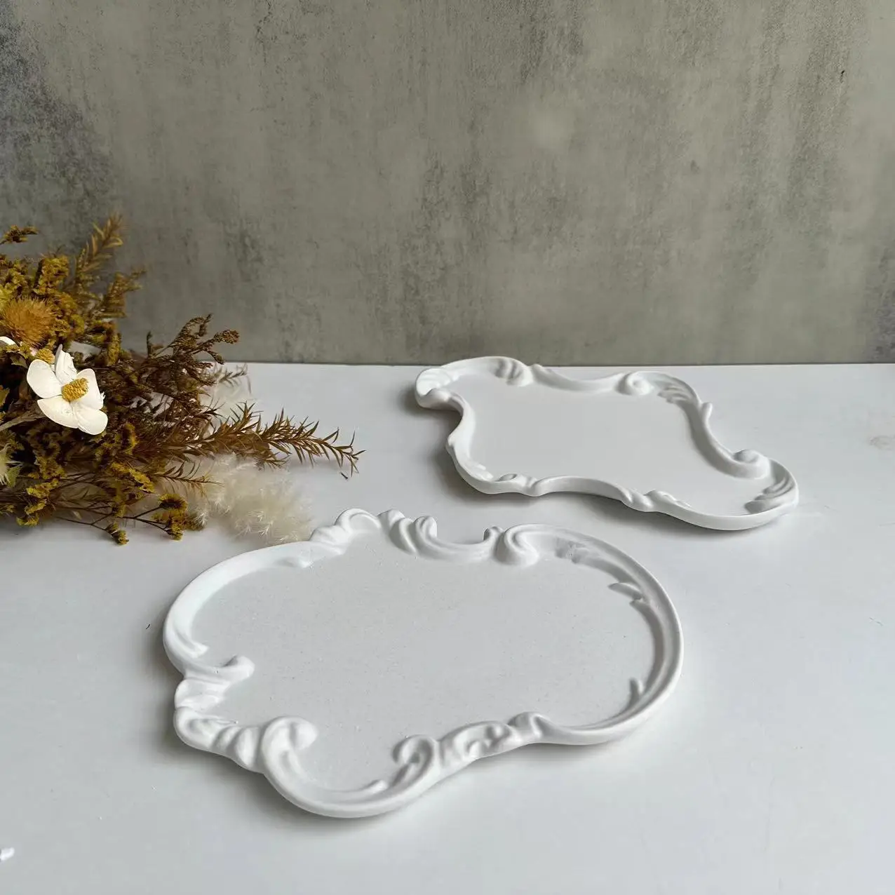 European Lace Tray Irregular Dish Plate Silicone Mold Plaster Mould DIY Resin Drip Molds for Concrete