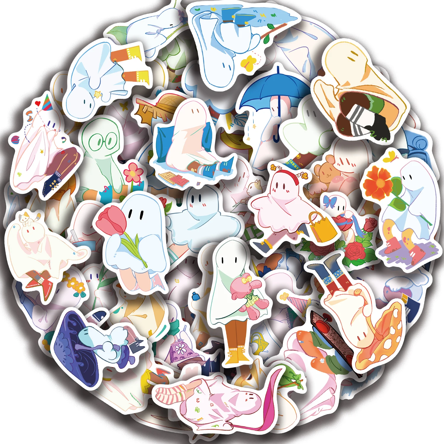 50PCS Cute Colorful Ghost Sticker Graffiti Decoration Mobile Phone Water Cup Guitar Refrigerator Waterproof Decal Toy﻿