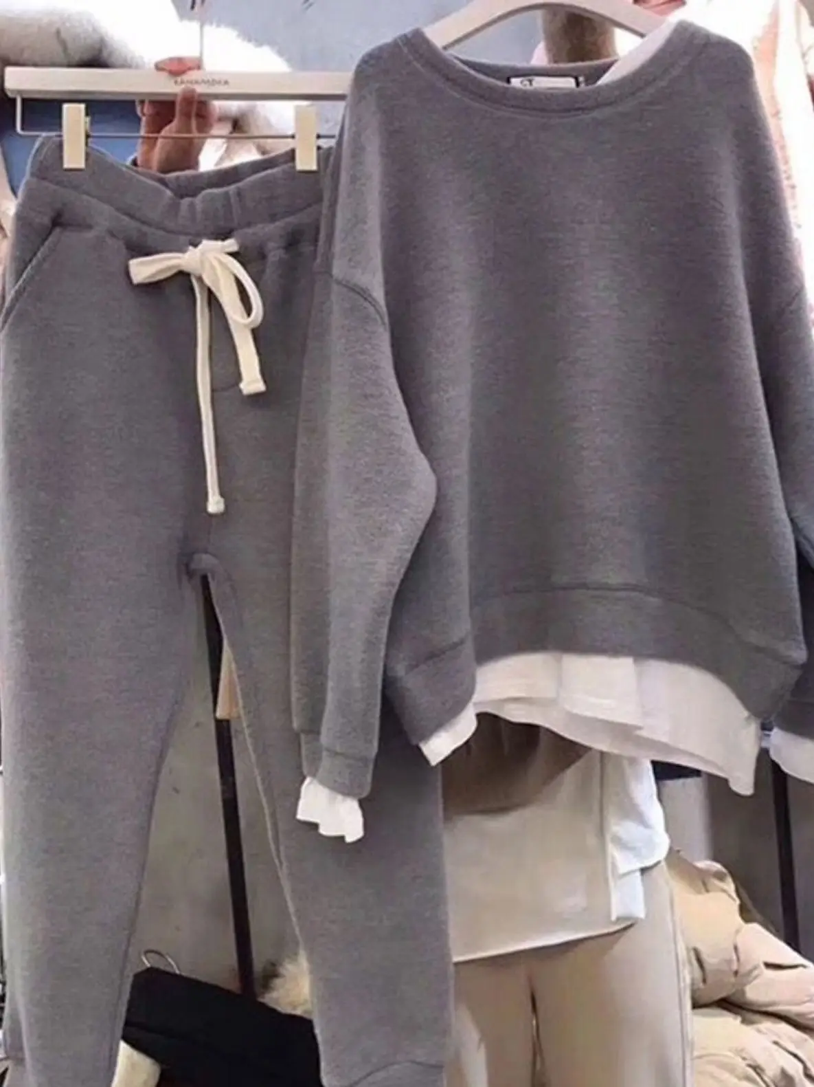 

Большие размеры, весенне-осенний комплект с капюшоном и брюками, тонкий длинный спортивный повседневный комплект из двух предметов, женские длинные брюки с высокой талией Faion