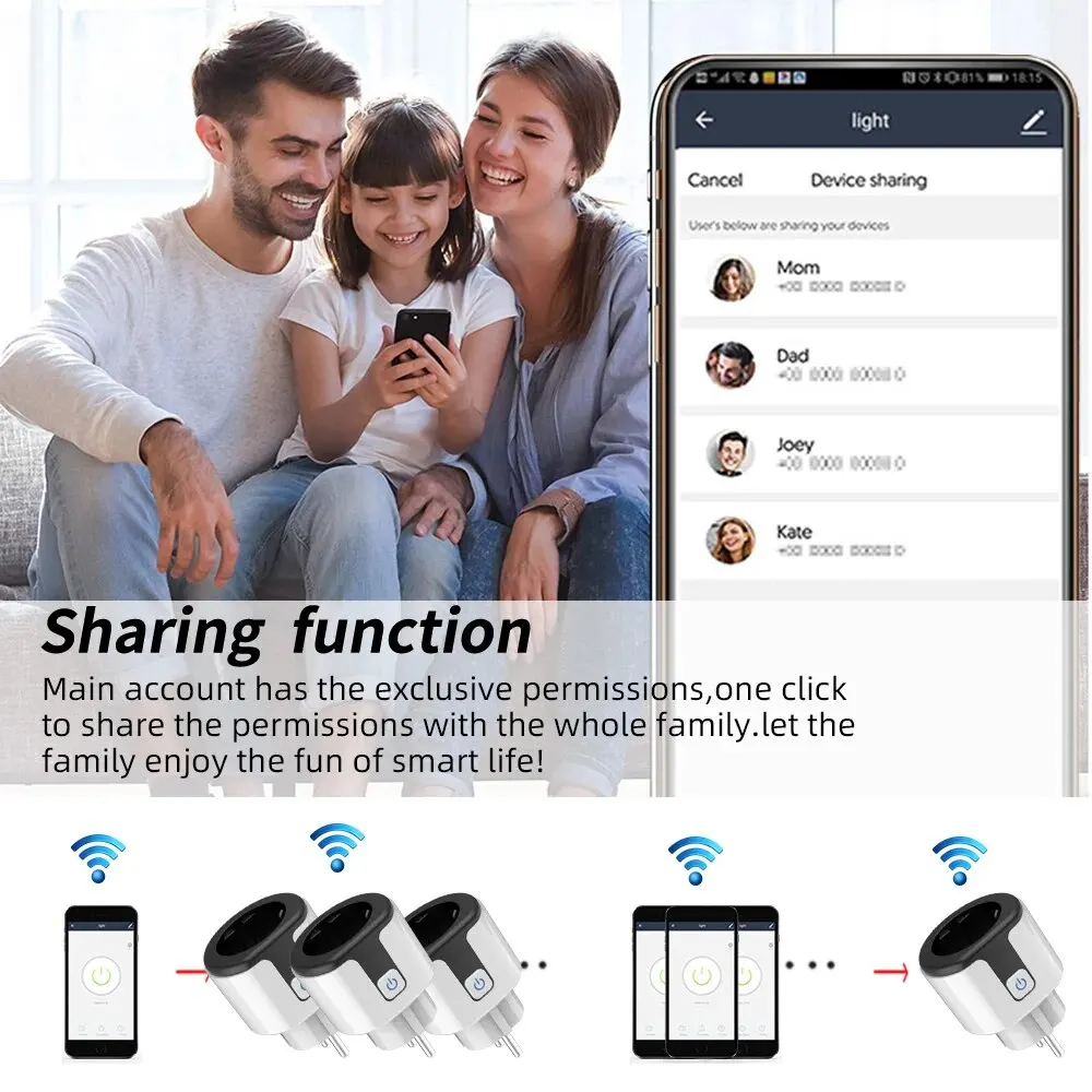 Prise de courant intelligente WiFi EU avec application Tuya, adaptateur 20A, moniteur d'alimentation, télécommande sans fil, compatible avec Google Home, Alexa