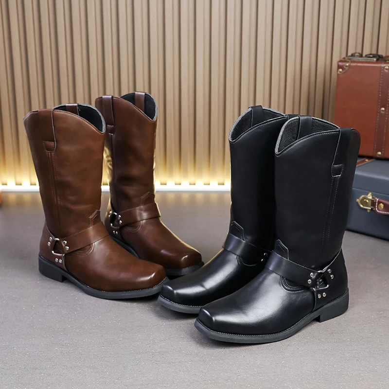 

YUYIN Vintage Men's Western Boots Handmade Cowboy Boots Men's Lightweight Comfortable Riding Boots Autumn and Winter Men's Shoes