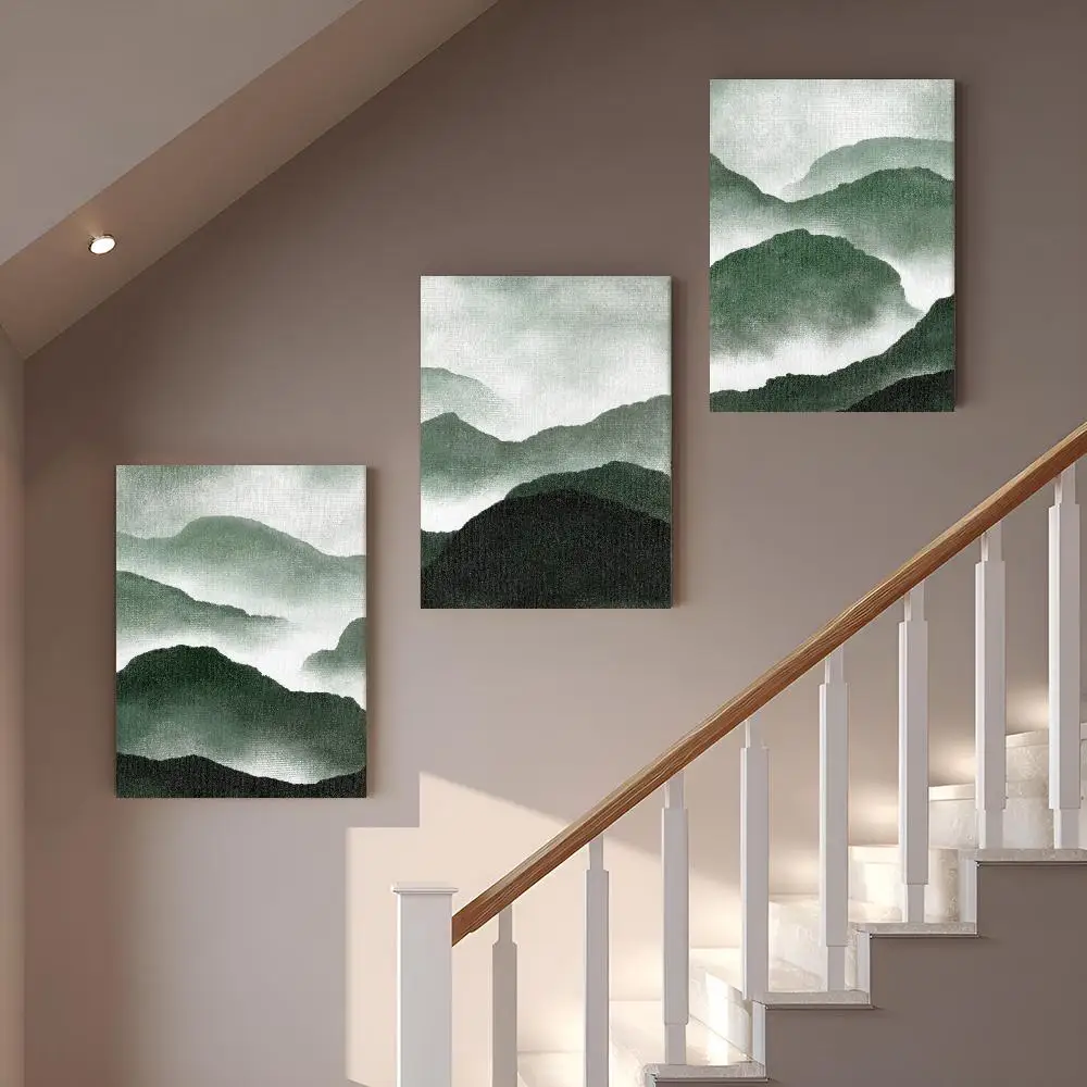 Emerald Mountain Mist Framed Wall Painting Vintage Framed Wall Art Poster Canvas Elegant Home Decor Painting