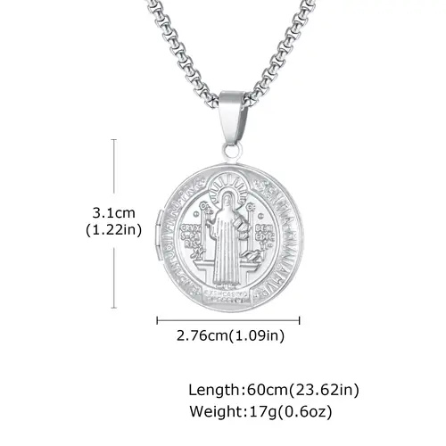 Saint Benedict Necklace for Men Boys,Customized Photo Picture Stainless Steel Round Box Necklaces,Gift to Dad Husband BBF - Image 8