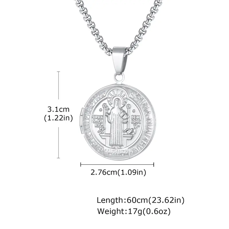 Saint Benedict Necklace for Men Boys,Customized Photo Picture Stainless Steel Round Box Necklaces,Gift to Dad Husband BBF - Image 8