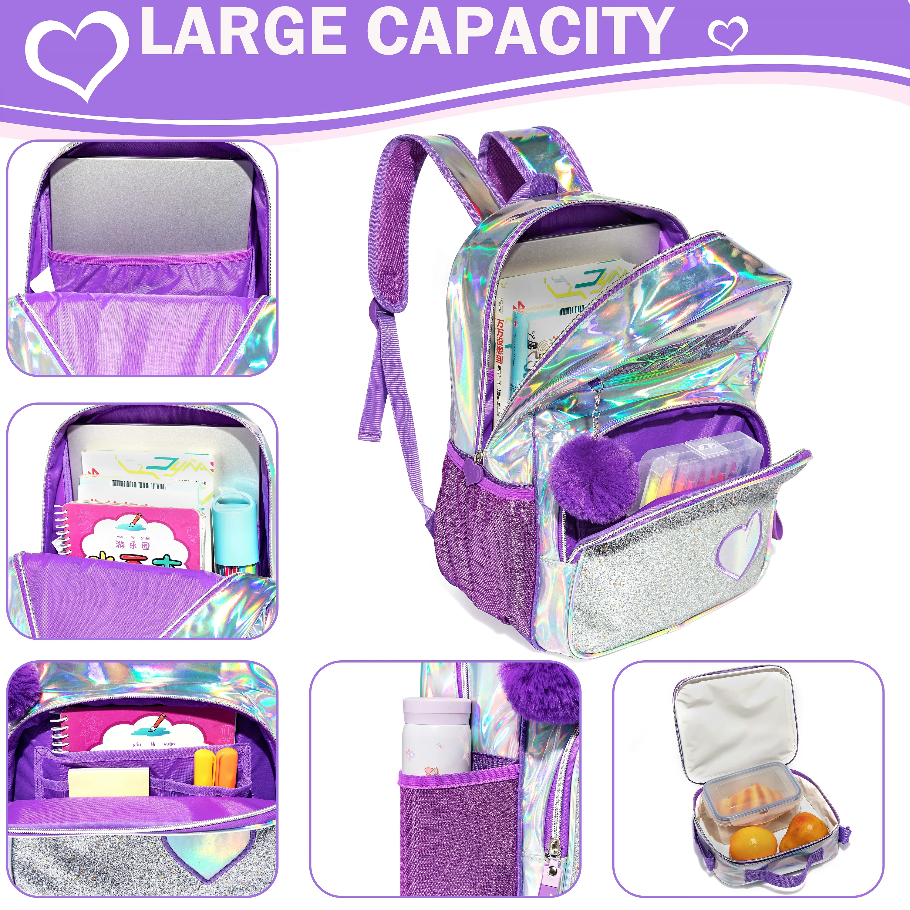 Zaino per ragazze zaini da scuola per bambini Bookbag per studenti dell\'asilo elementare borsa da viaggio con Lunchbox e Penbag