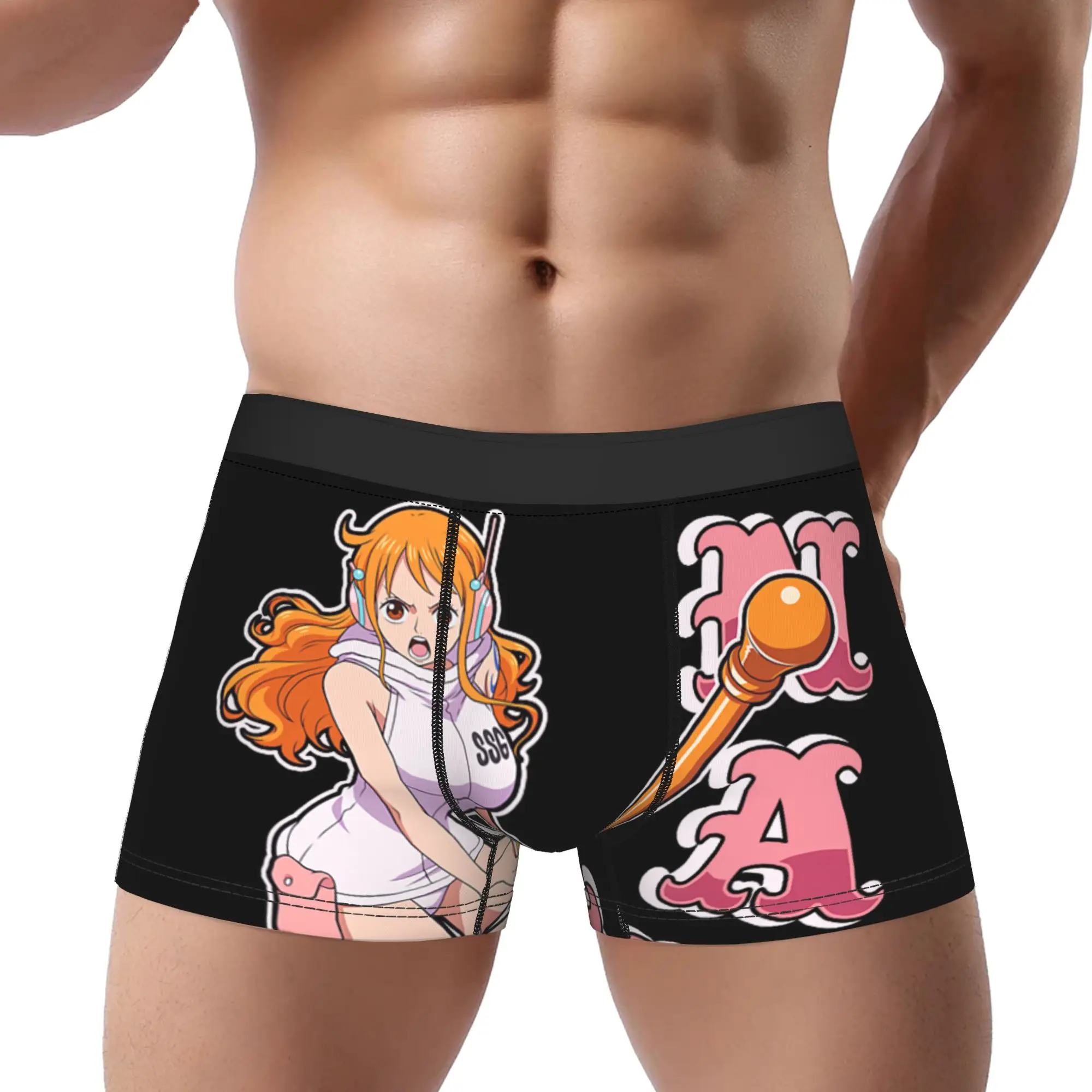 One Piece Anime Nami Egghead Island Costume Breathbale Panties Male Underwear Ventilate Shorts Boxer Briefs
