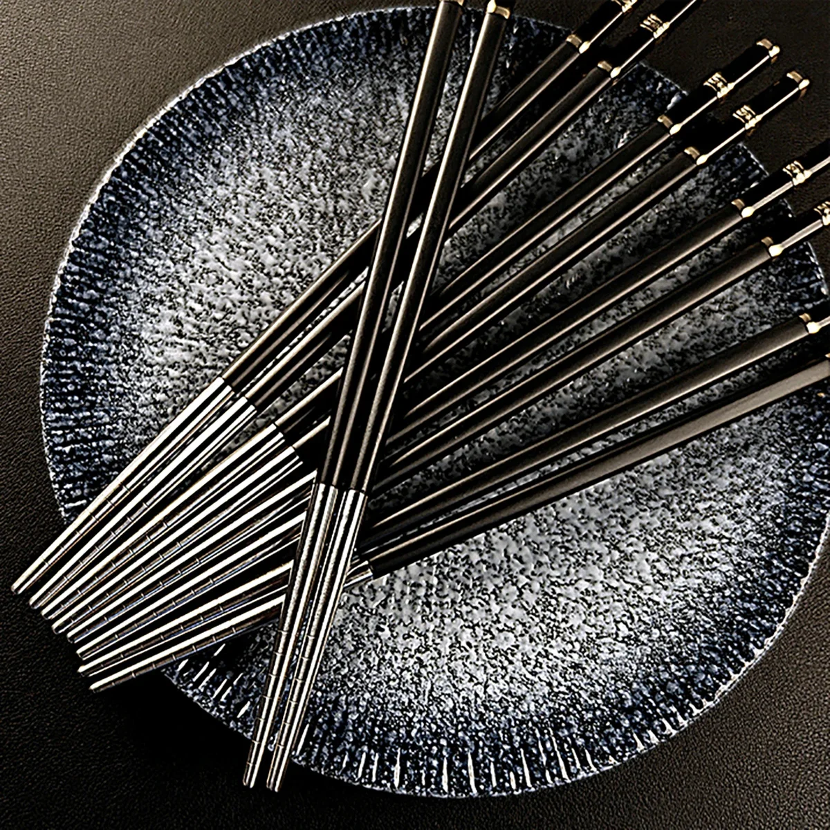 

5Pairs Durable Chinese Style Chopsticks Vintage Stainless Steel Plastic Chopsticks Anti Slip Sushi Reusable Kitchen Chopsticks