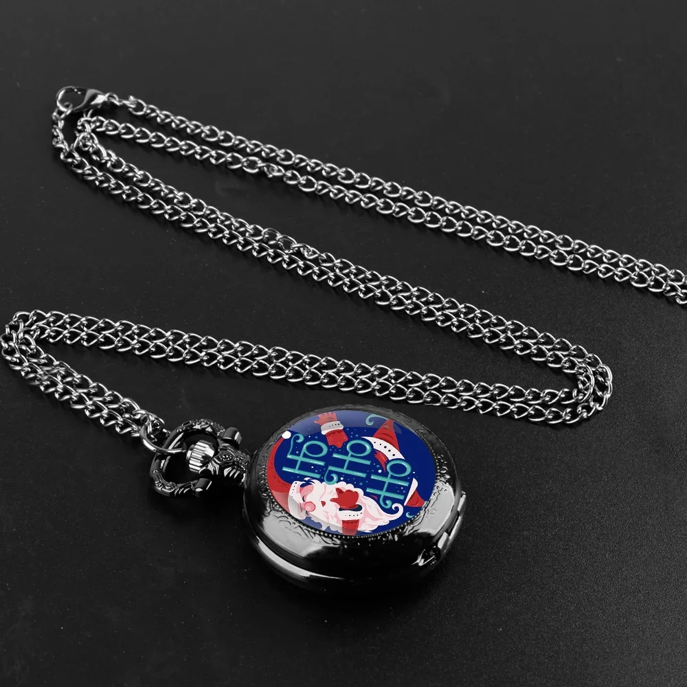 Merry Christmas Handmade Glass Dome Quartz Pocket Watch With Durable Chain Arabic Numeral Dial Extraordinary Gifts for Men Kids