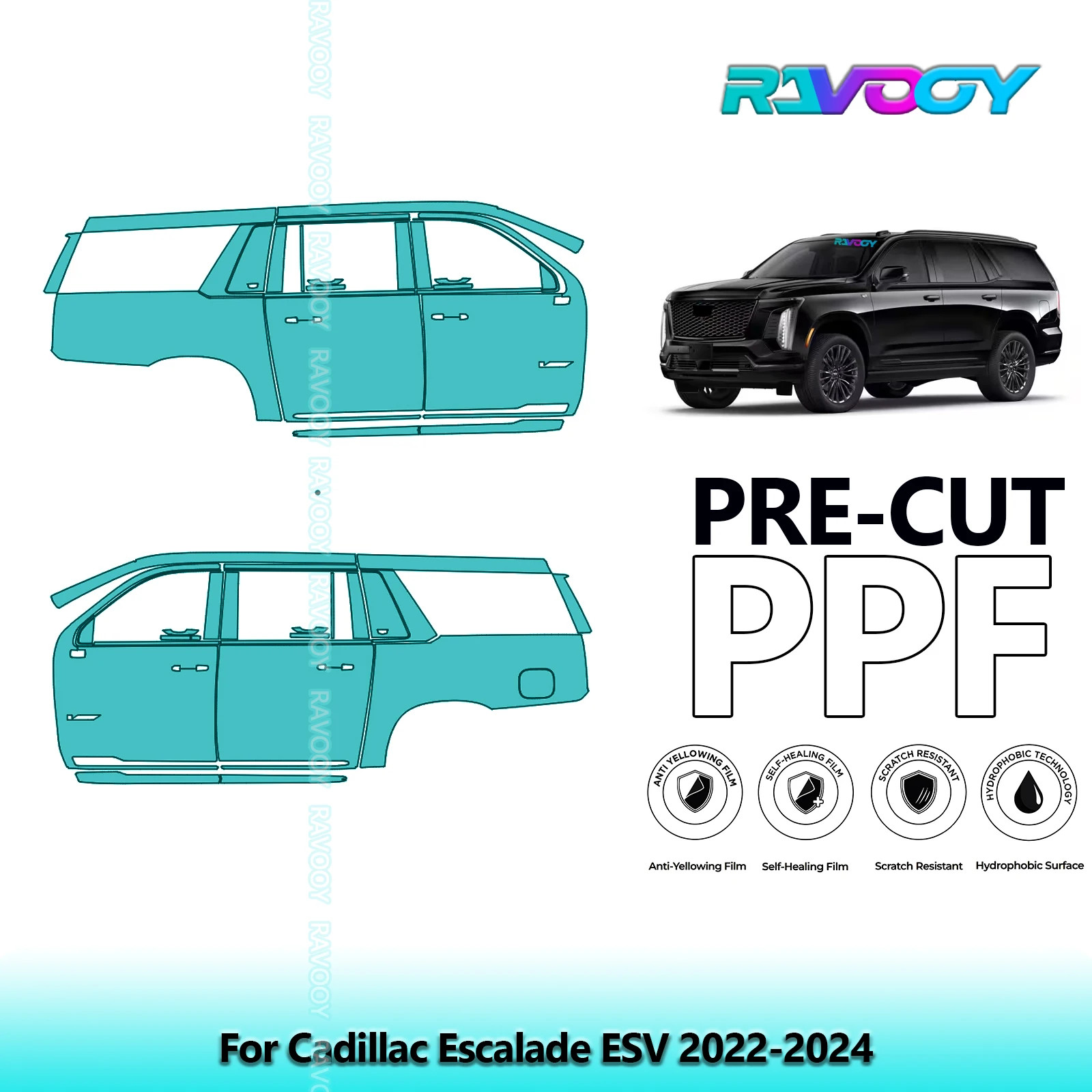 

For Cadillac Escalade ESV 2022-2024 8.5mil Clear Matte Pre-Cut PPF Door & A/B Pillar Kit TPU Paint Protection Film Set