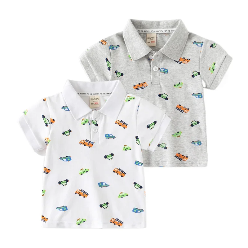 Kids Short-Sleeve T-shirt New Summer Boys' Loose Fit Polo Shirt with Cartoon Print Breathable Cotton Available for Ages 3-8