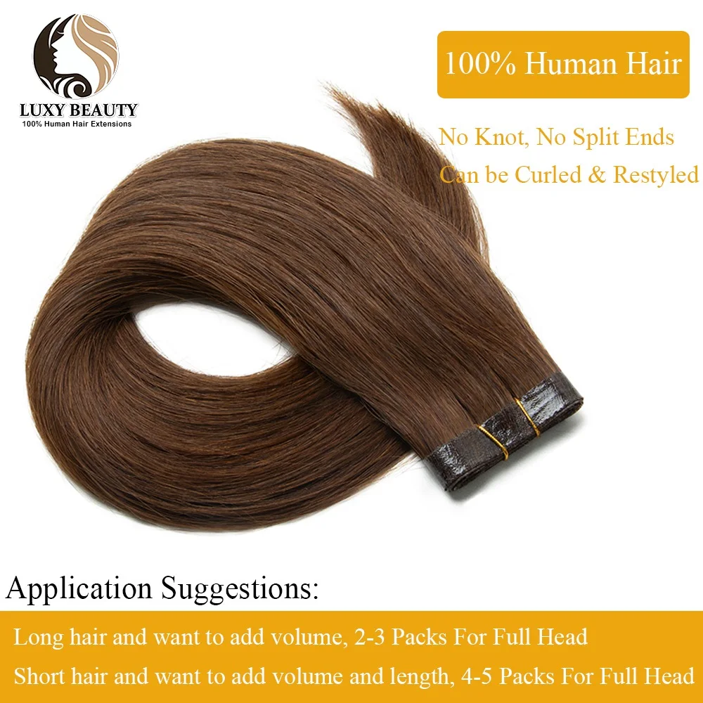 Long PU Tape Weft Human Hair Extensions Seamless U Skin Weft Tape in Hair Extensions No Glue Human Hair For Fine Hair Long Weft