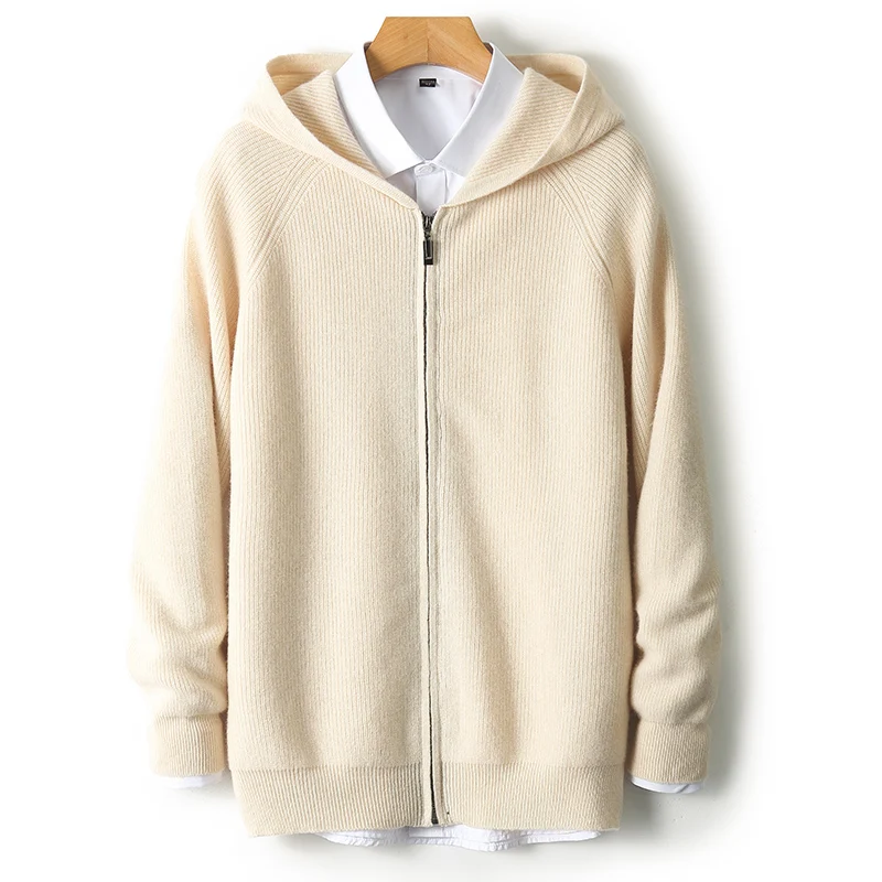 100% Sweater Men\'s Padded Cardigan Zipper Hooded Long Sleeve Business Casual Sweater Coat Sweater Bottoming Sweater Outside.