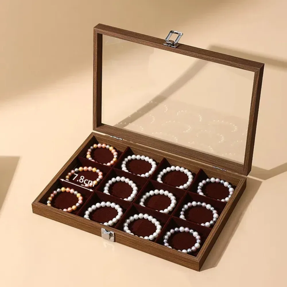 Velvet Wooden Jewelry Tray Large Capacity Necklaces Bracelets Jewelry Display Box Dust-proof Organizer Jewelry Storage Box