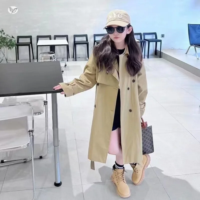Girls Spring and Autumn New Korean Style Long High-End Jacket Cardigan Coat